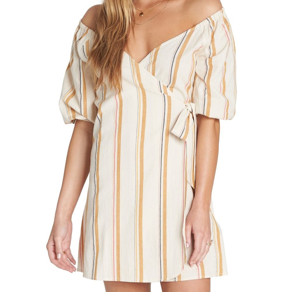 Billabong Off Shoulder Wrap Dress Cotton/Linen Size Medium